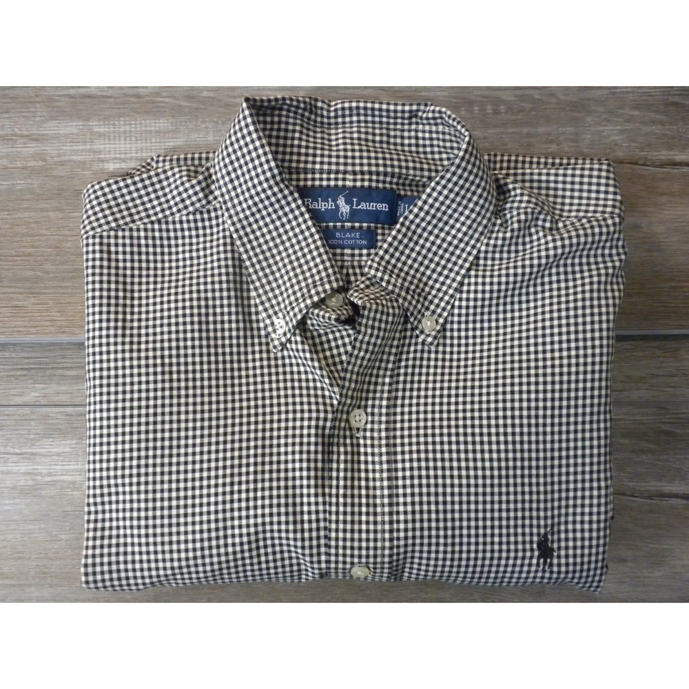 Ralph Lauren Shirt Mens L Black White Blake Button Down Preppy Ivy 90's VTG